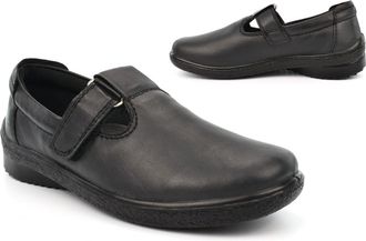 Generic Ladies Real Leather Shoes Womens Lightweight Shoes Size 3 Womens Lightweight Shoe Size 5 Leather Shoe Casual Touch Fastening Sizes 3-8 Black 3 UK