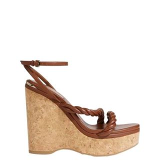 Jimmy Choo London Womens Diosa Wedge 130 Tan Sandal Wedge, Brand Size 35 ( US Size 5 )