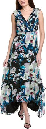 Adrianna Papell Floral Chiffon High-Low Ruffle Gown