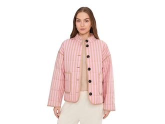 Avec Les Filles Box Quilted Jacket With Patch Pockets Womens Jacket Pink/Taupe Stripe : XS, Cotton