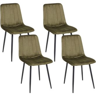 Beliani Set of 4 Dining Chairs KALISPELL Velvet Olive Green