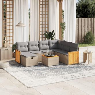vidaXL Juego De Sof&aacute;s Jard&iacute;n Con Cojines Beige Mezcla 8 Pzas Rat&aacute;n Pe Vidaxl