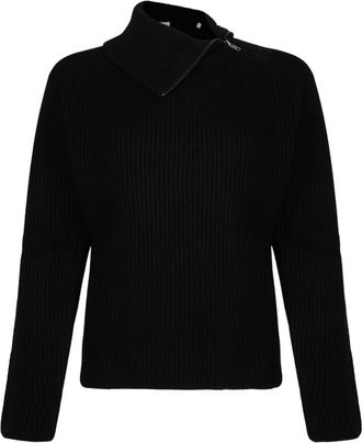 P.A.R.O.S.H. Ladybird Ribgebreide Wollen Trui - Dames - Coltruien - Zwart - XS - Wol - Truien & Vesten