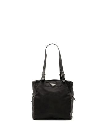 Prada 2000-2013 Vitello Trimmed Tessuto Pockets tote bag - Black