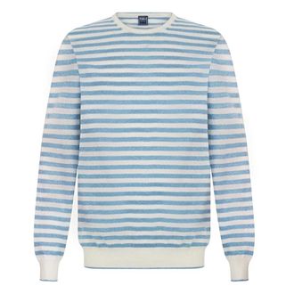 Fedeli Cashmere Knitwear, male, Blue, Size: 3XL Long-sleeved Striped Sweater
