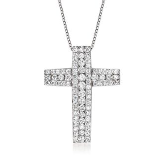Ross-Simons Diamond Cross Pendant Necklace in Sterling Silver