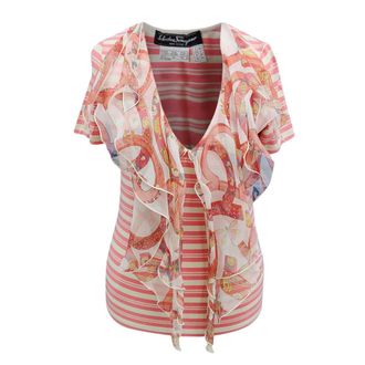 Ferragamo Ferragamo Striped Silk Scarf Detail T-Shirt Size XS
