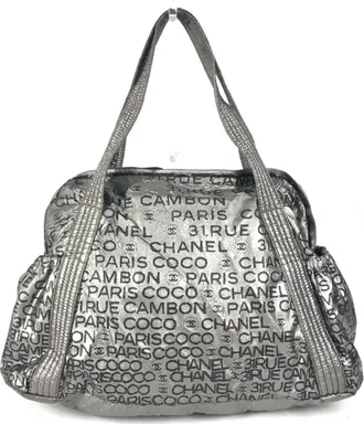 Chanel Unlimited Black Silver Nylon Canvas Handbag Shoulder Bag Tote Bag (Pre-Owned)
