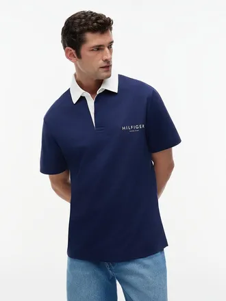 Tommy Hilfiger Mens Classic Fit Wicking Rugby Polo - Light Navy - L