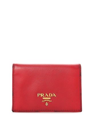 Prada Red Saffiano Leather Triangle Bi-Fold Card Holder Wallet (Authentic Pre- Loved)