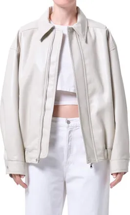 A Gold E Aston Recycled Leather Bomber Jacket in Buff Light Beige at Nordstrom, Size X-Small