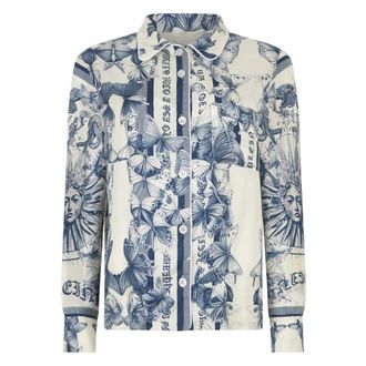Philipp Plein Silk Pajama Shirt Butterfly Tattoo - Dames - Overhemden - Blauw - S - Overhemden
