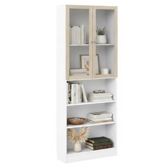 Dmora Dmora - Estante Para Libros Chedeng, Estante De Oficina, Porta Libros M&oacute;vil, Biblioteca, 79x28 H203 Cm, Blanco Y Roble