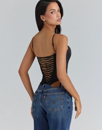 House of CB Cadie - Top a corsetto in raso nero