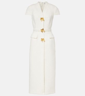 Oscar De La Renta Embellished belted tweed midi dress