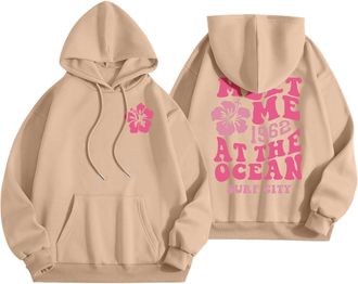 Generic Hoodies for Girls Cute Pink Puff Hoodie Letter Print Casual Graphic Hoodies Drawstring Pullover