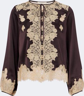 D&ocirc;en D&ocirc;en Lucine lace-trimmed silk satin blouse