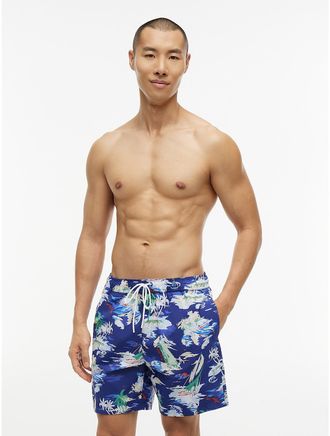 Tommy Hilfiger Mens Surf Print 7 Swim Trunk - Blue - 3XL