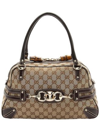 Gucci Beige Gg Canvas Bamboo Horsebit Wave Satchel (Authentic Pre-Loved)