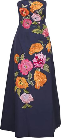 Carolina Herrera floral-embroidered strapless midi dress - Blue
