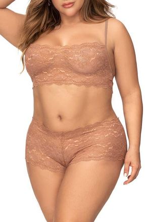 Mapalé Lace Bralette & Boyshorts Set in Taupe at Nordstrom, Size 1X