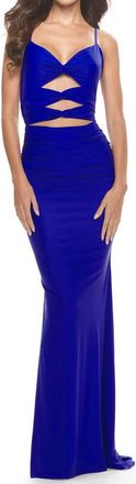 La Femme Front Cut-Out Detail Prom Maxi Dress In Royal Blue