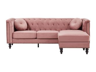 VENTE-UNIQUE.COM Sof&aacute; rinconera terciopelo rosa