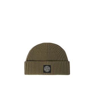 Stone Island Accessoires, Heren, Groen, ONE Size, Wol, Muts met kompaslogo