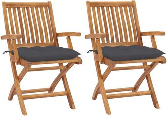 vidaXL Vidaxl - Sillas De Jard&iacute;n 2 Uds Madera Teca Con Cojines Gris Antracita