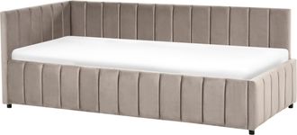 Beliani Cama Elegante 90 X 200 Cm Tapicer&iacute;a De Terciopelo Acolchado Somier De Listones Patas De Madera Gris Pardo Lisieux