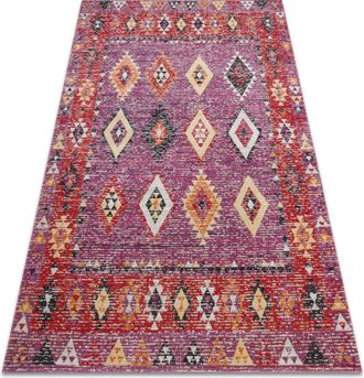 RugsX Rugsx - Alfombra Moderna Mundo D7701 Diamantes Boho Exterior Rosado / Beige Multicolour 140x190 Cm