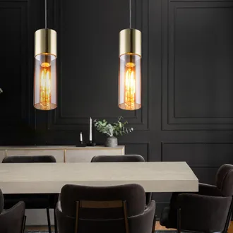 ETC Shop Set Di 2 Plafoniere Design A Sospensione Soggiorno Sala Da Pranzo Vetro Pendolo Chiaro Ottone