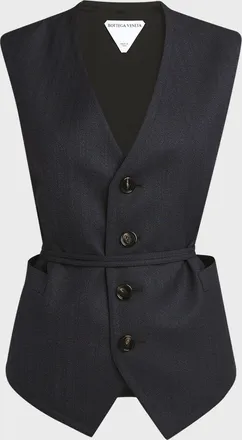 Bottega Veneta Subtle Striped Wool Gilet with Tie Waist