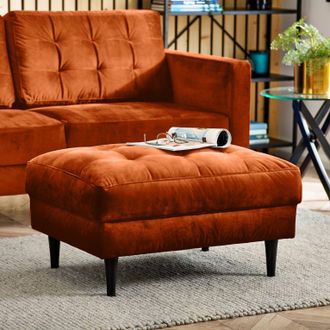 Furniturebox Jade Velvet Chesterfield Footstool in Burnt Orange