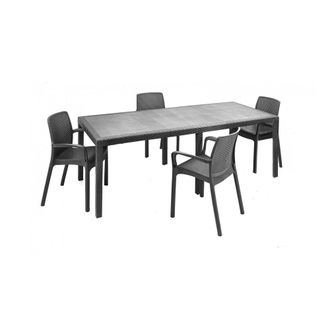 Dmora Dmora - Conjunto De Mesa Y Sillas Cortanze, Sal&oacute;n Interior, Mesa Rectangular Extensible Con 4 Sillas Con Reposabrazos, Fabricado En Italia, Color Antr