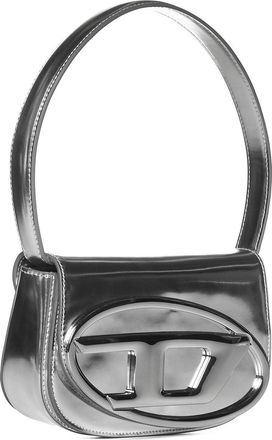 Diesel Womens Shoulder Bag 1dr Mirrored Leather Silver Calf