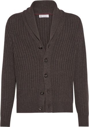 Brunello Cucinelli Cardigan a coste con bottoni - Marrone