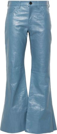 Marni logo-appliqu&eacute; leather flared trousers - women - Goat Skin/Cotton/Polyamide - 40 - Blue