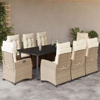 vidaXL Set Comedor De Jard&iacute;n 9 Pzas Con Cojines Rat&aacute;n Sint&eacute;tico Beige Vidaxl
