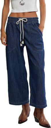 Free People Easy Peasy Wide Leg Mid Rise Denim Drawstring Pants in Cruise Control at Nordstrom, Size X-Small Regular