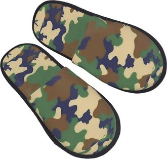 Generic Cotton Slippers Green Military Camo Warm Fuzzy Slippers Unisex House Shoes For Men Bedroom Travel M