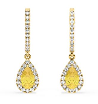 The Diamond Store Diana Yellow Lab Diamond 1.48ct Pear Halo Drop Earrings in 18K Yellow Gold - Elara Collection