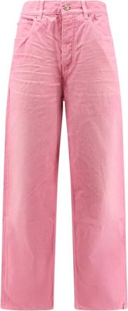 Balenciaga Roze Katoenen Broek Metalen Knoopsluiting - Dames - Regular Fit Jeans - Roze - S - Katoen - Jeans