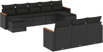 vidaXL Vidaxl - Set De Sof&aacute;s De Jard&iacute;n 10 Pzas Cojines Rat&aacute;n Sint&eacute;tico Negro