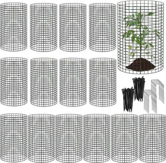 No Brand 15 Protectores De Metal Grandes Para Plantas - 11.8 X 11.8 Pulgadas - Jaulas De Malla Met&aacute;lica Para Plantas Con Estacas Para El Suelo Y Nailon - 11.8 