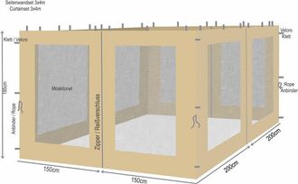 Quick-Star Quick-star - 4 Seitenteile Mit Moskitonetz F&uuml;r Bl&auml;tter Pavillon 3x4m Seitenwand Sand