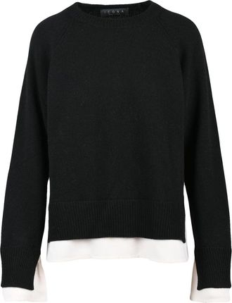 ICONA Crew Neck Sweater with Tailored Shirt Insert Detail