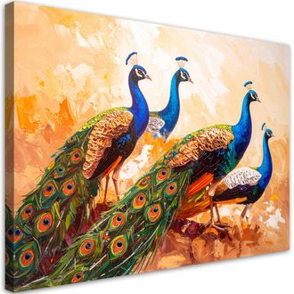 Artgeist Artgeist - Quadro Su Tela, Pavoni Colorati Uccelli Effetto Vernice - 100x70