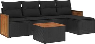 vidaXL Vidaxl - Set De Sof&aacute;s De Jard&iacute;n 6 Piezas Y Cojines Rat&aacute;n Sint&eacute;tico Negro