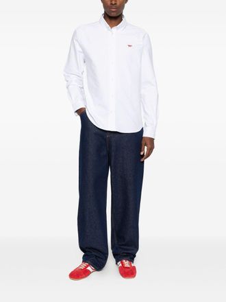 Maison Kitsun&eacute; Fox-Embroidered Cotton Shirt - White